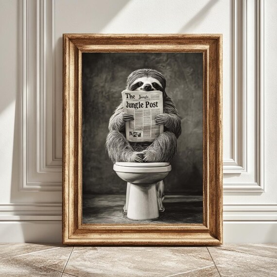 Sloth Toilet Newspaper Bathroom Decor, Art Print