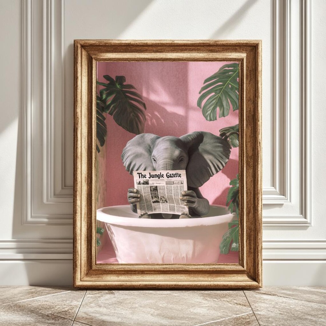 Elephant In Bathtub, Quirky Animal Illustration