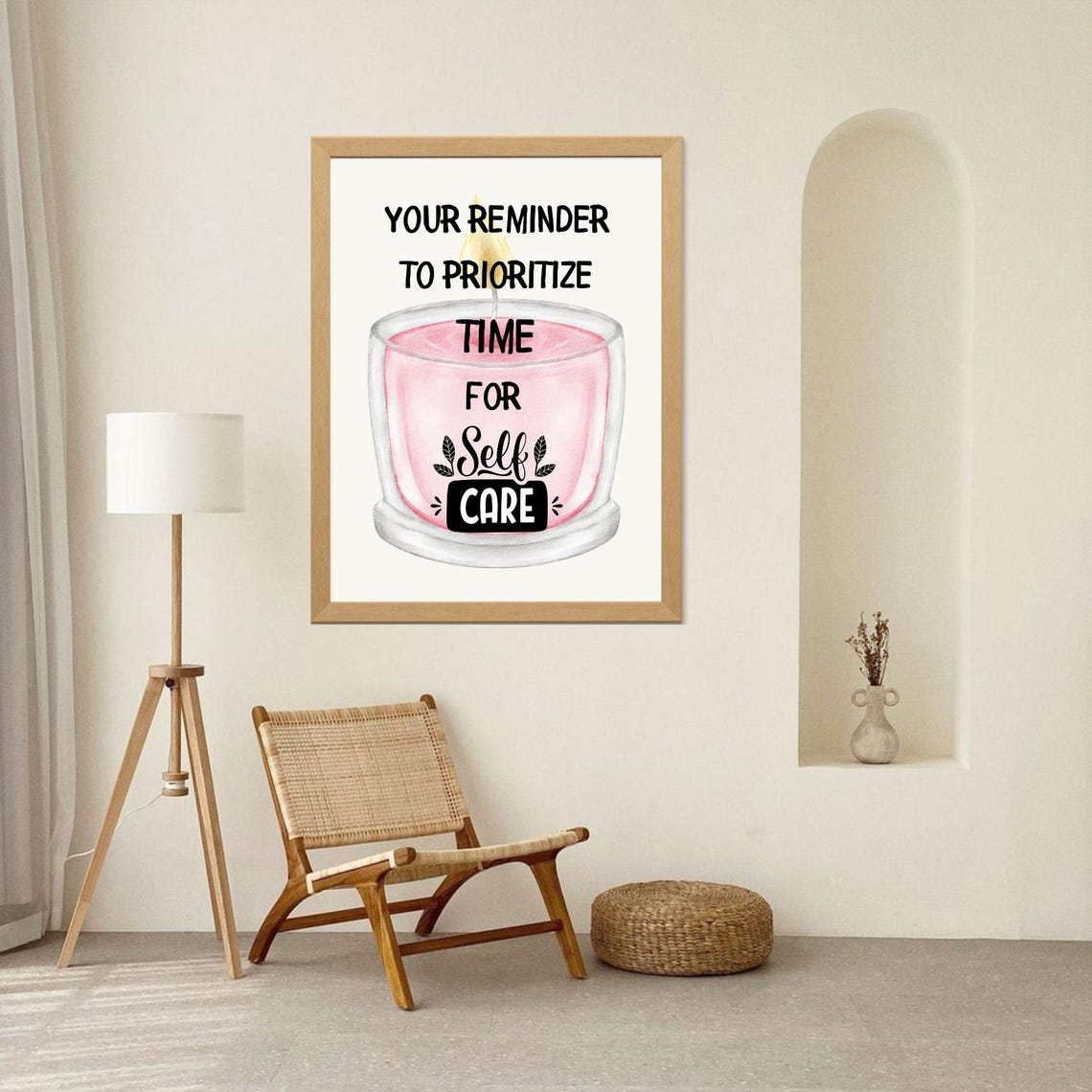 Prioritize Time For Self Care Pink Candle Reminder Motivational Poster - Image 7