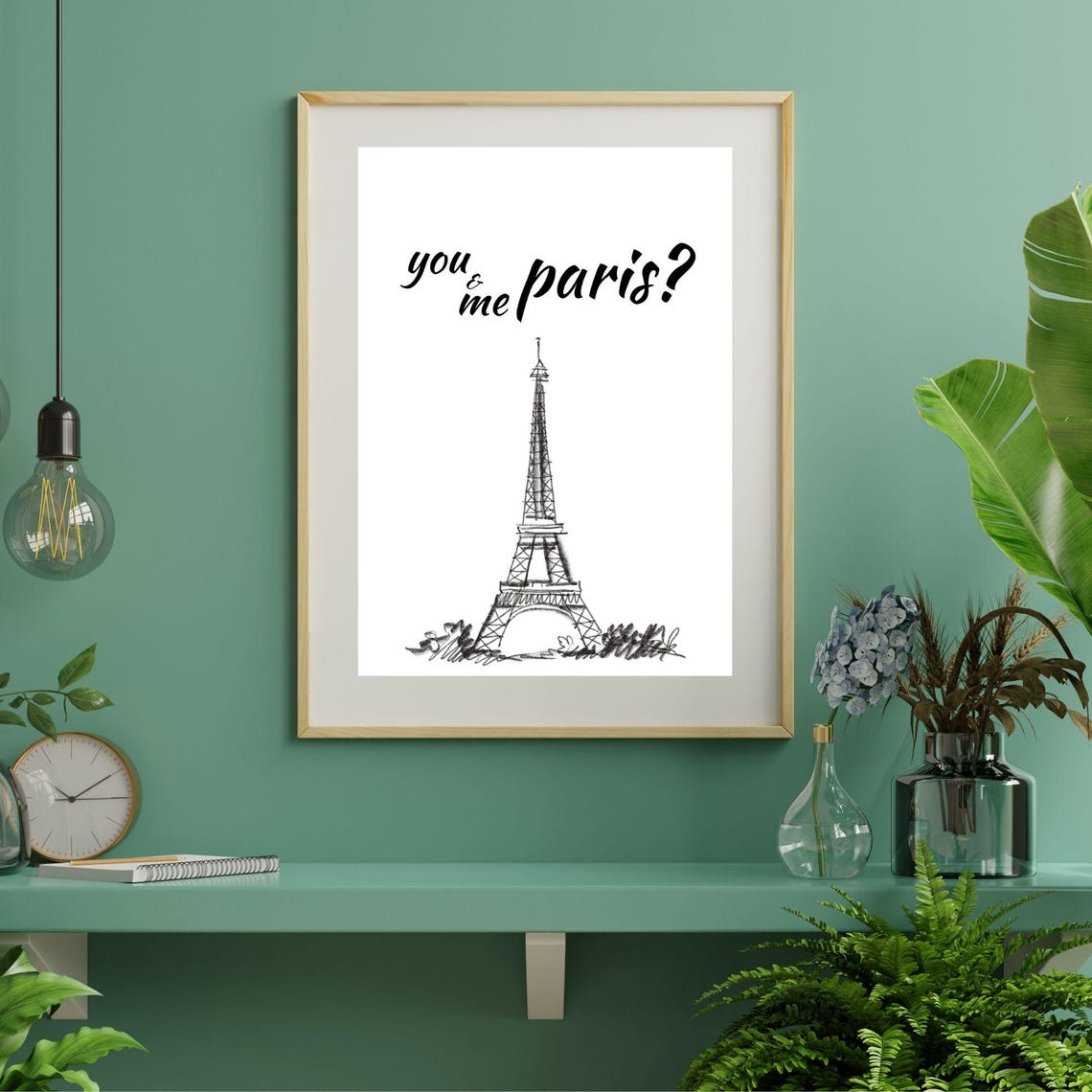 You And Me Paris Eiffel Tower Sketch Romantic Travel Wall Art Poster - Image 3