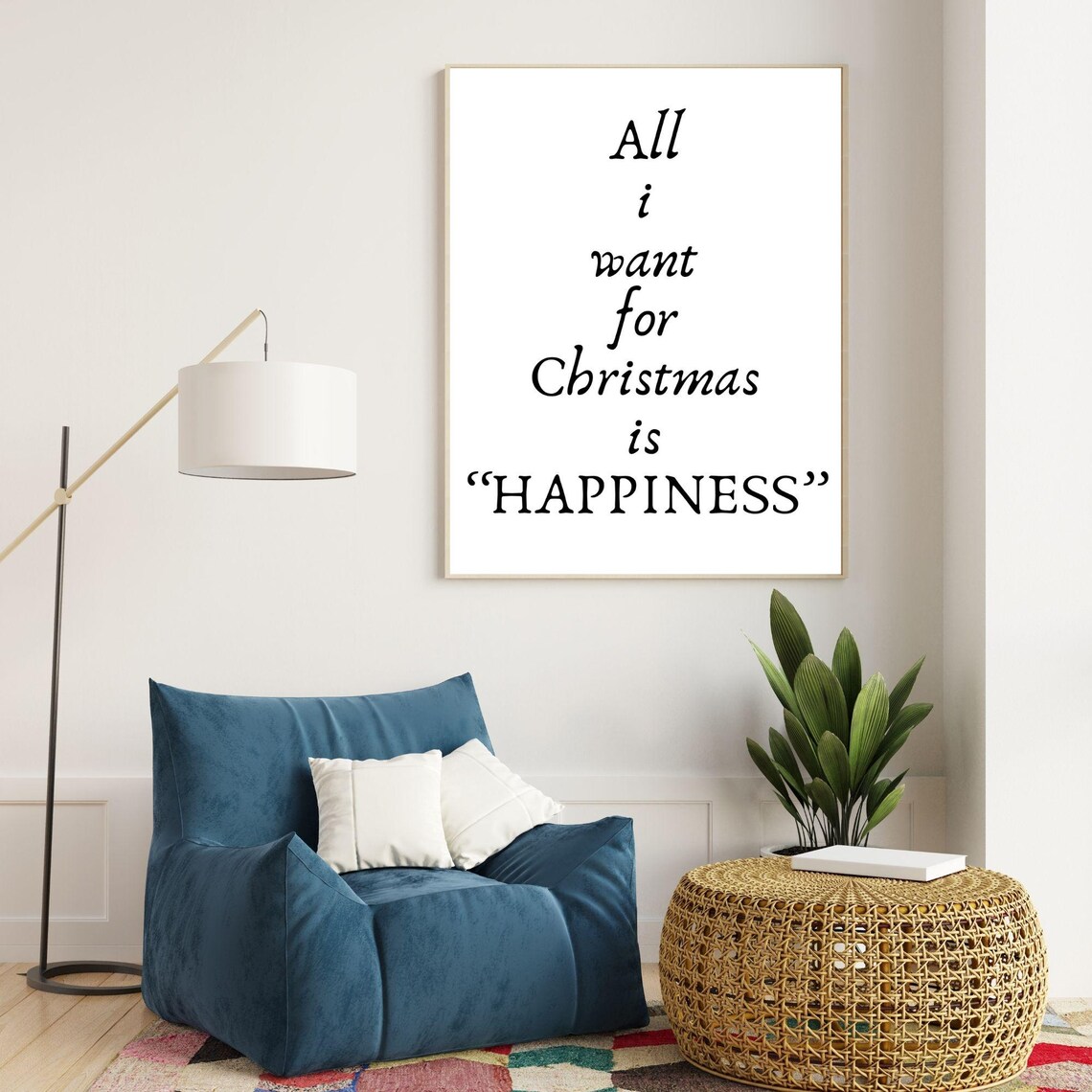 All I Want For Christmas Is Happiness Holiday Quote Wall Poster - Image 2