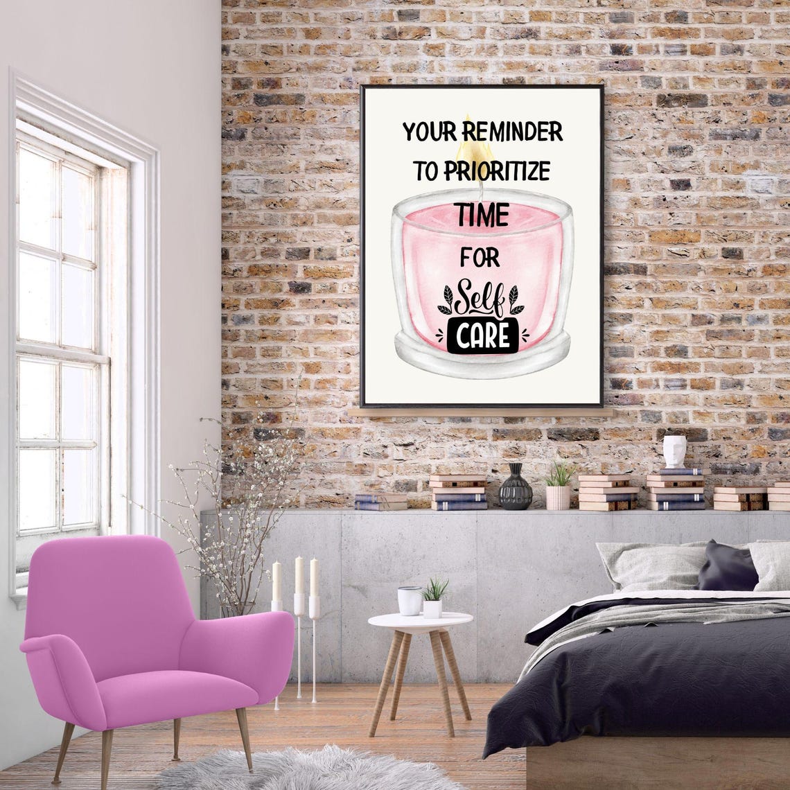 Prioritize Time For Self Care Pink Candle Reminder Motivational Poster - Image 4