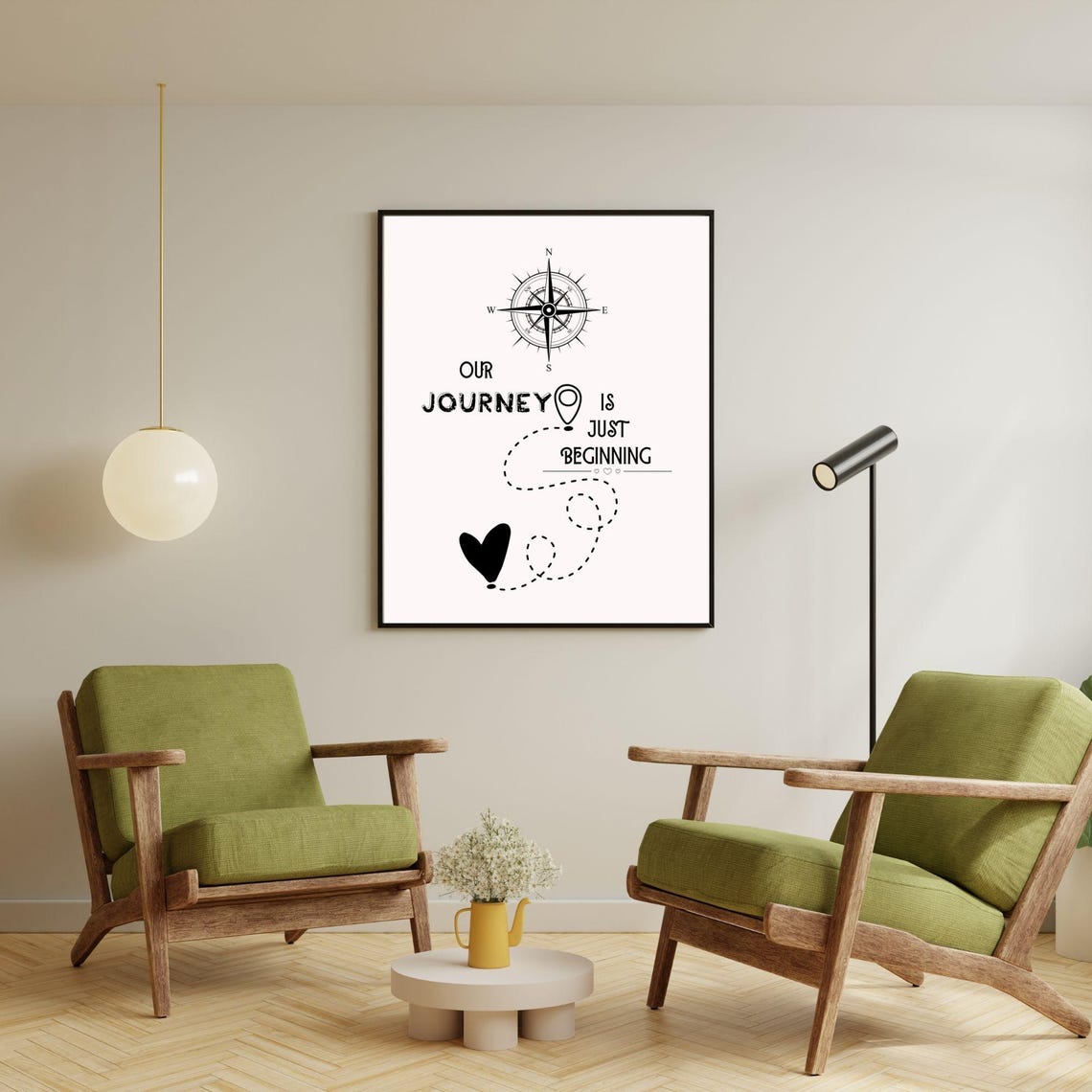 Our Journey Is Just Beginning Compass Heart Map Romantic Wall Poster - Image 7