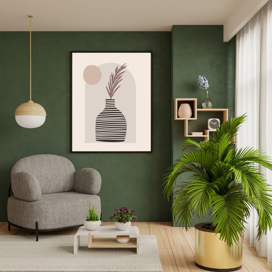 Minimalist Boho Vase With Feather Art Poster - Image 3