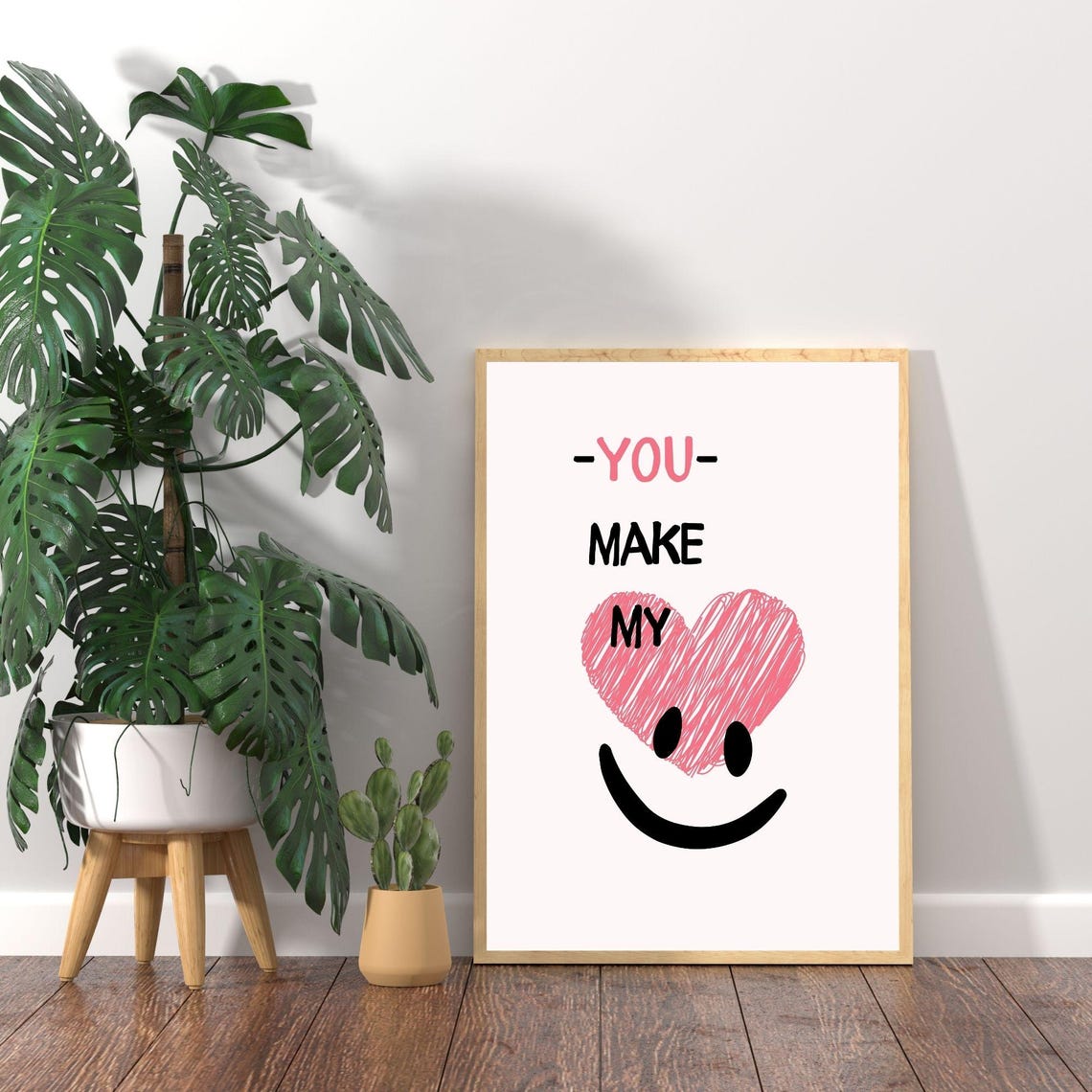 You Make My Heart Smile Pink Heart Smiley Face Romantic Wall Poster - Image 2