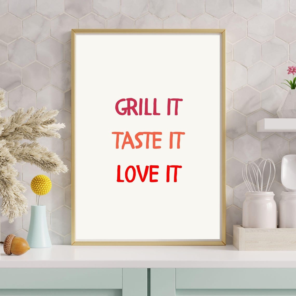 Grill It Taste It Love It Fun Typography Design Aesthetic Kitchen Poster Playful Kitchen Wall Art Minimalist Art - Image 6