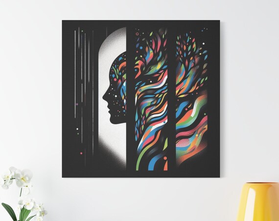Modern Woman Silhouette Art Black And White Abstract Art With A Pop Of Color Tree Silhouette Wall Art Stretched 125