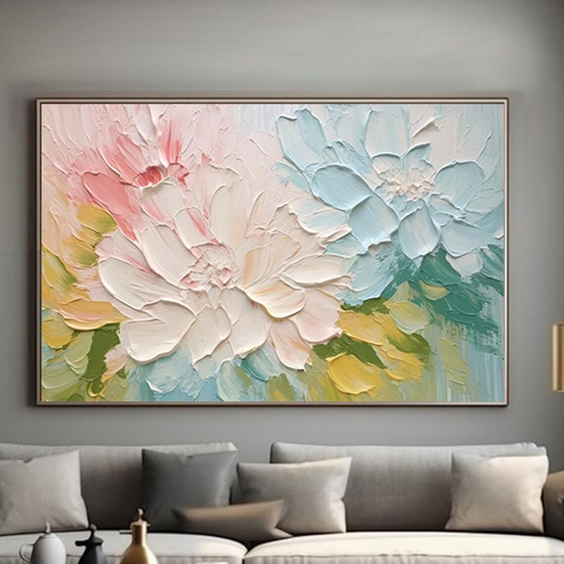 Pink Floral Abstract Acrylic Painting Art Print - Image 2