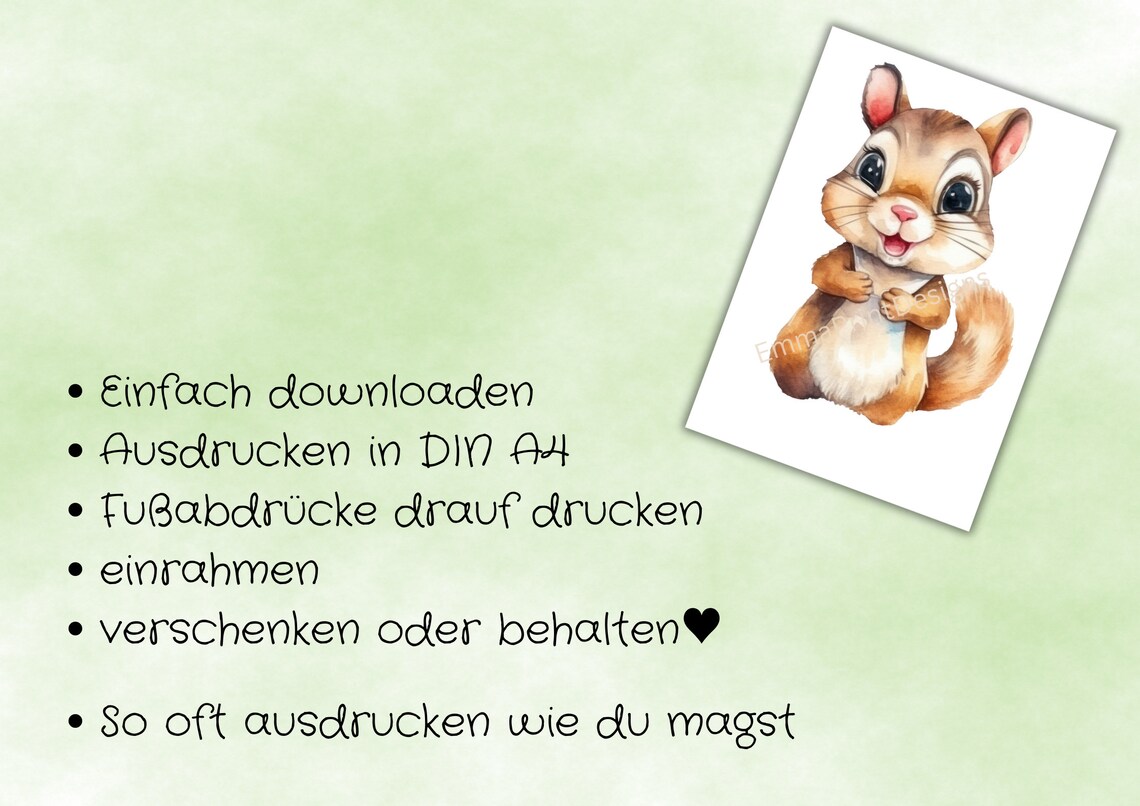 Happy Watercolor Squirrel Baby Footprint Nursery Keepsake Poster - Image 4
