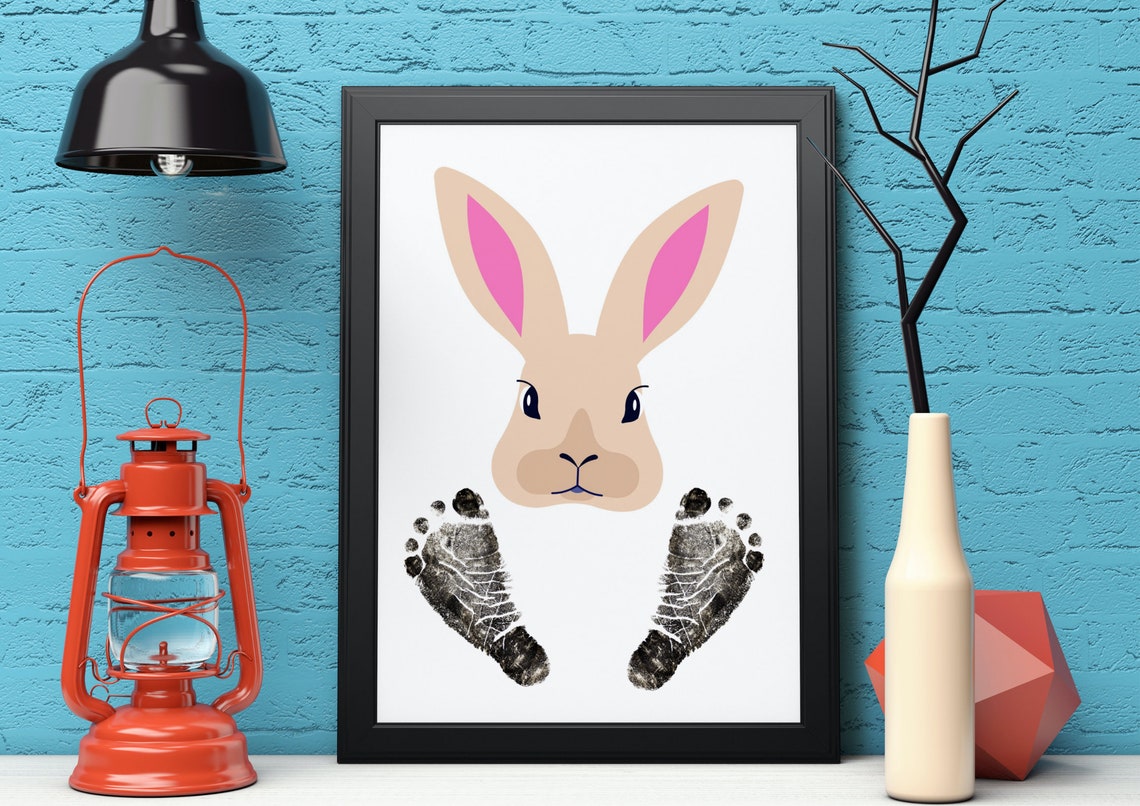Cute Bunny Face Footprint Baby Nursery Keepsake Spring Art Poster - Image 2