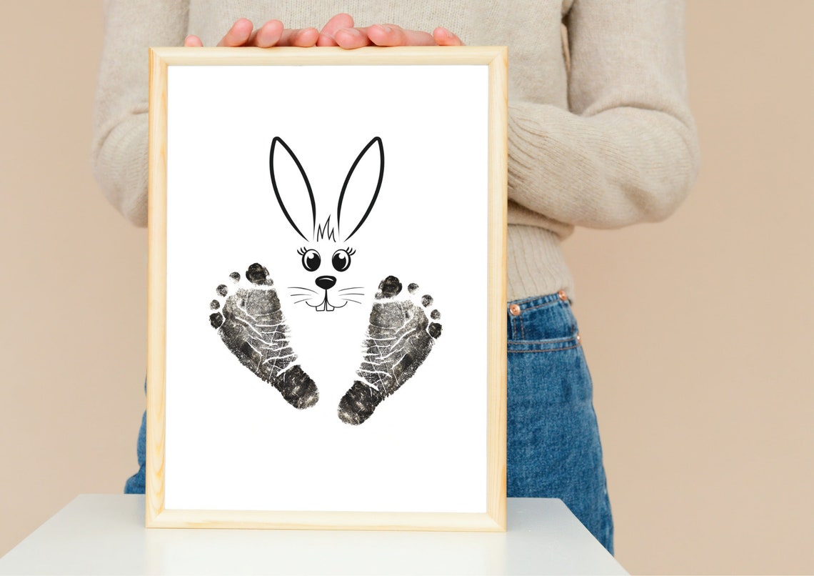Simple Bunny Face Footprint Baby Nursery Minimalist Art Poster - Image 2