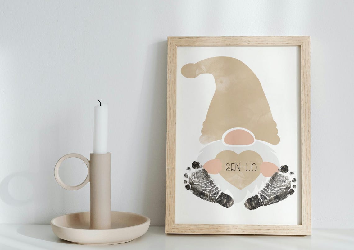Personalized Christmas Gnome With Heart Name Footprint Poster - Image 2