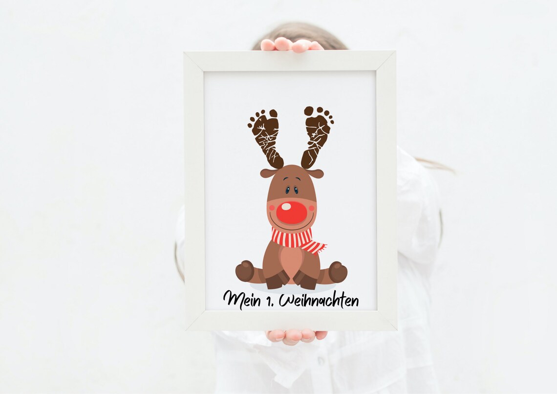 My First Christmas Reindeer Footprint Baby Holiday Keepsake Art Poster - Image 3