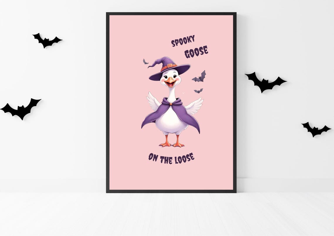 Spooky Goose on the Loose Cute Witch Hat Halloween Art Poster