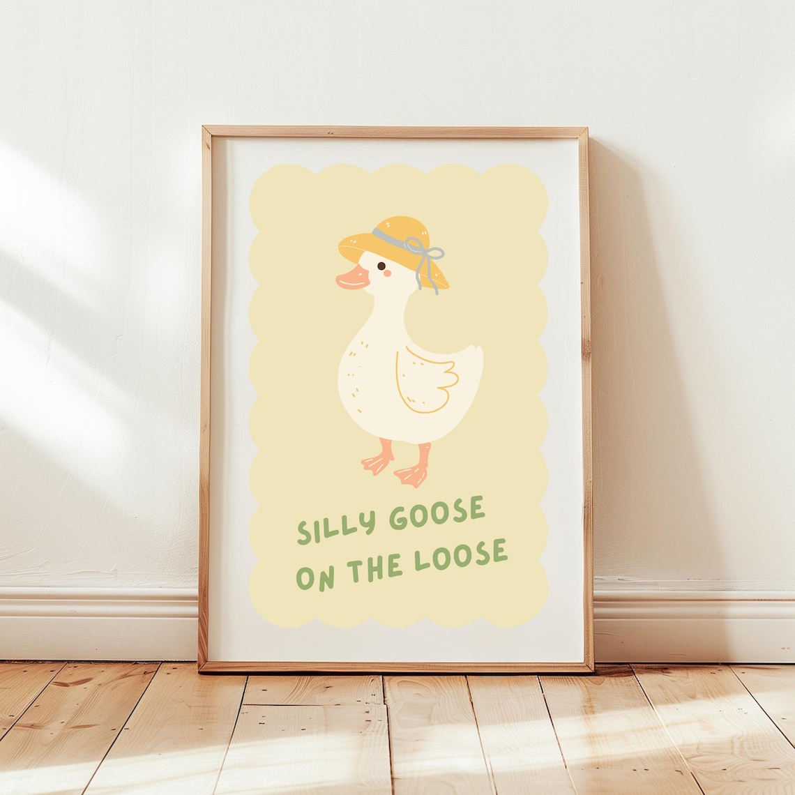 Silly Goose On The Loose Cute Yellow Straw Hat Nursery Art Poster