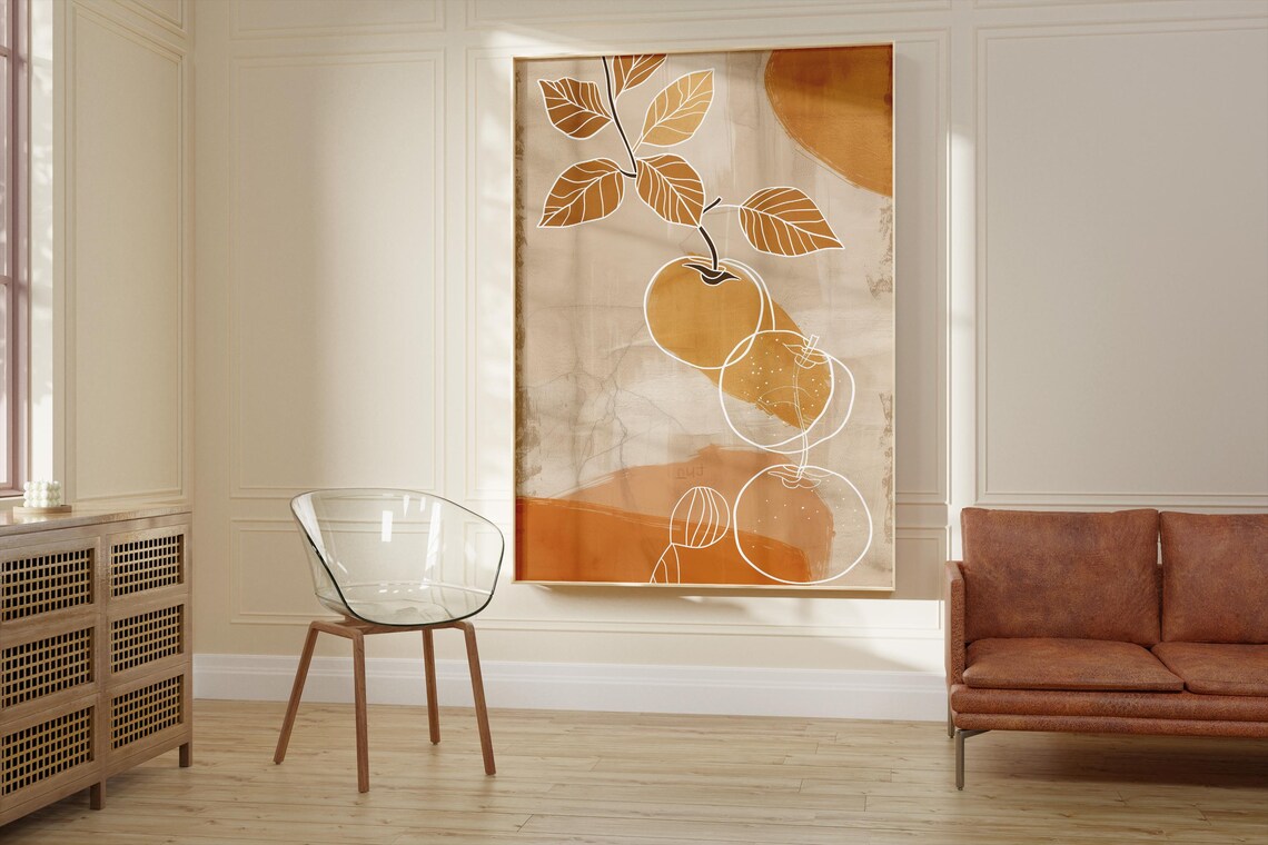 Scandinavian Minimalist Line Art Orange Fruit Composition - Image 2