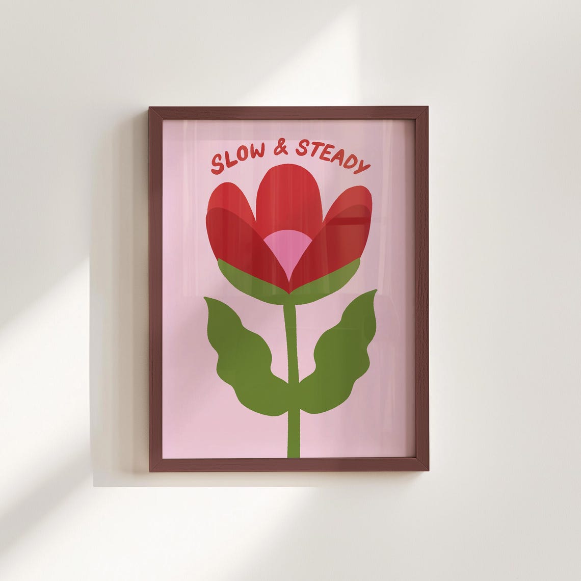 Red Flower Wall Art Slow And Steady Quote Print Mindfulness Poster Positive Affirmation Decor Self Care Gift Botanical