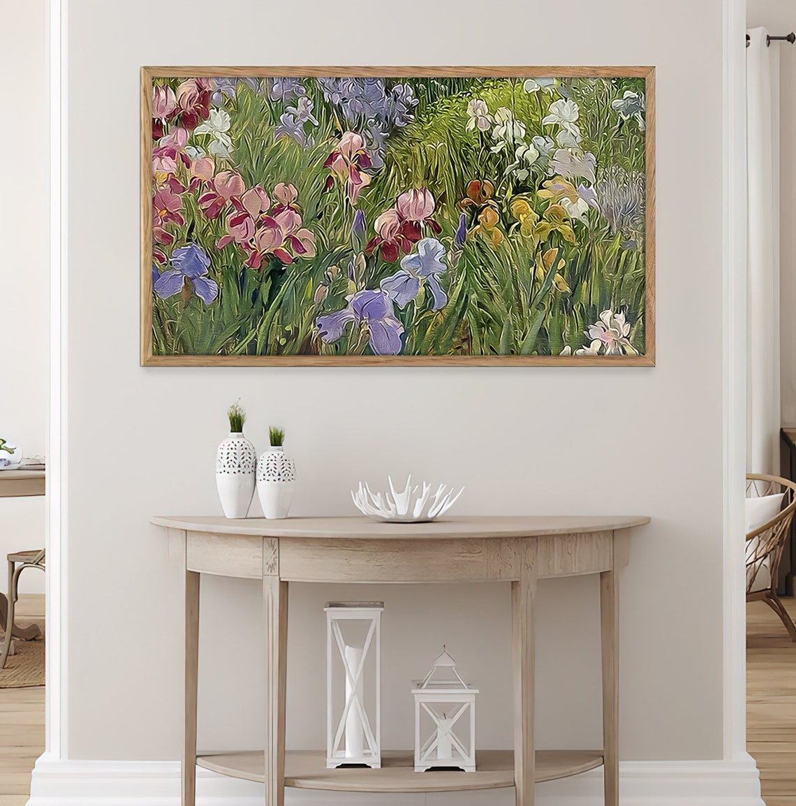 Colorful Iris Garden Purple Pink White Bloom Landscape Art Poster - Image 4