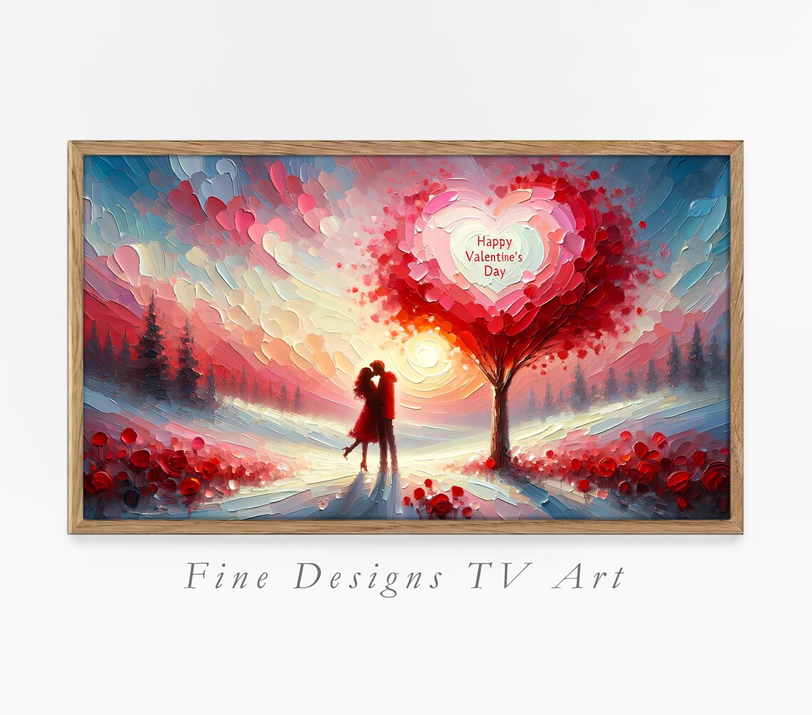 Happy Valentine's Day Heart Tree Couple Sunset Romantic Art Poster