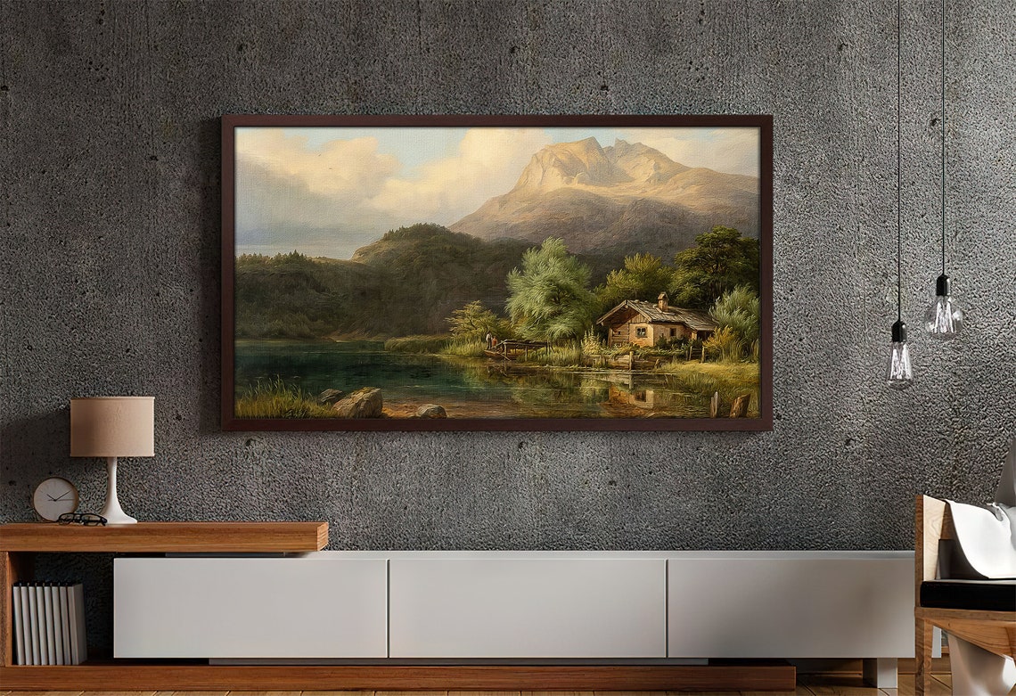 Frame Tv Art Mountain Landscape Vintage Oil Painting Art Tv Farmhouse Decor - Image 4