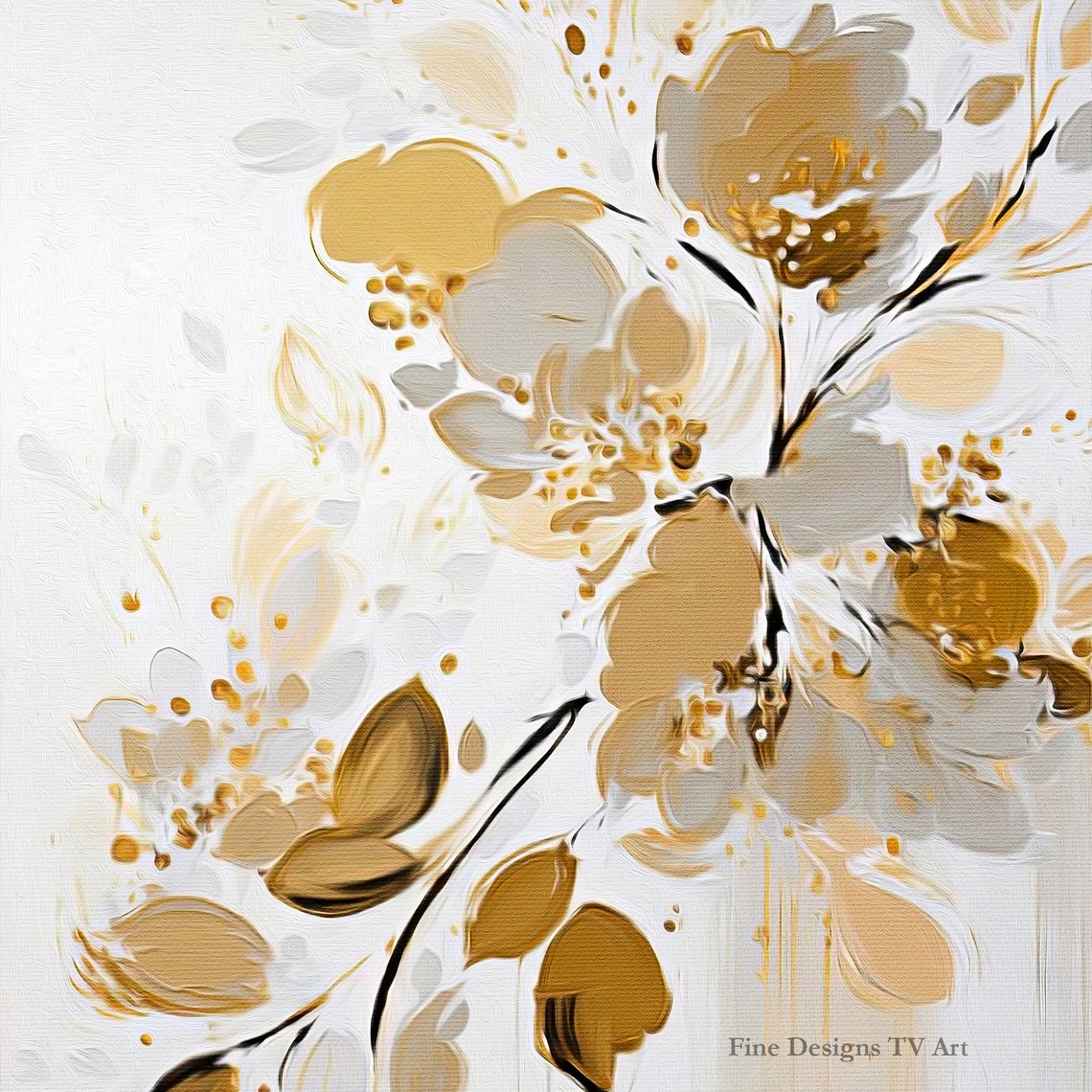 Gold White Abstract Floral Branch Vertical Elegant Neutral Art Print - Image 2