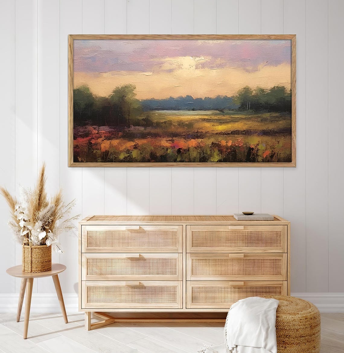Golden Sunset Over Wildflower Field Rustic Meadow Landscape Poster - Image 4