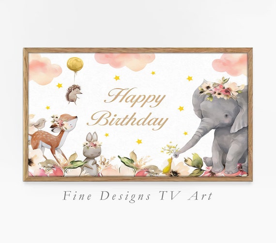Frame Tv Art Childrens Birthday Party Baby Animals Happy Birthday Art Tv