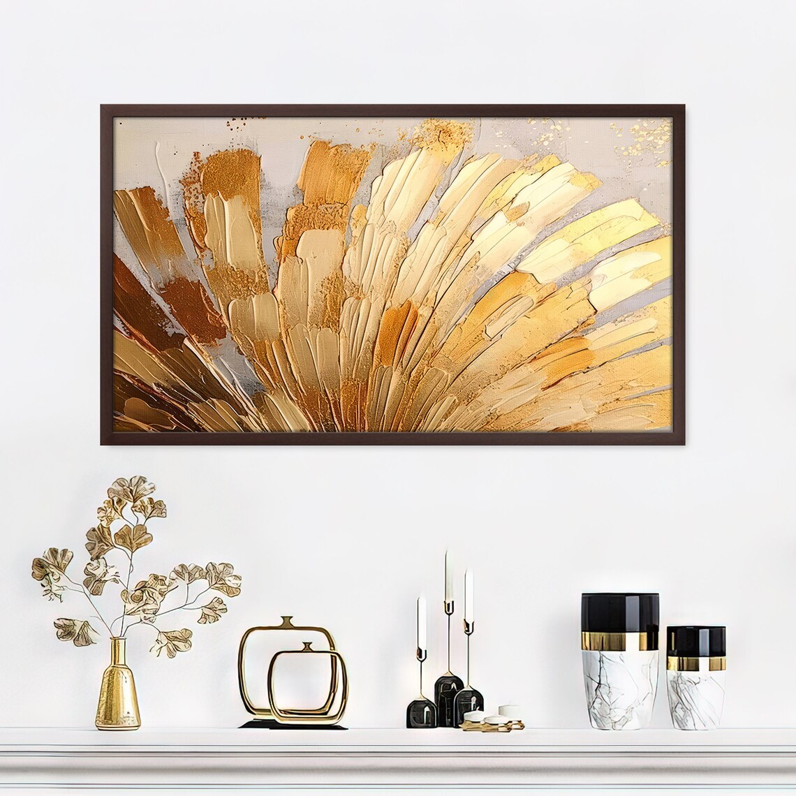 Abstract Gold and Beige Brushstroke Art Print - Image 2