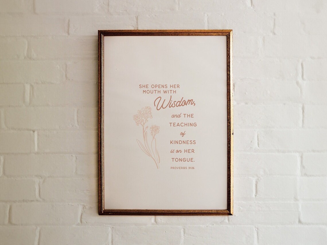 Proverbs 31:26 Scripture Art Print, Christian Decor