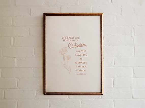 Proverbs 31:26 Scripture Art Print, Christian Decor