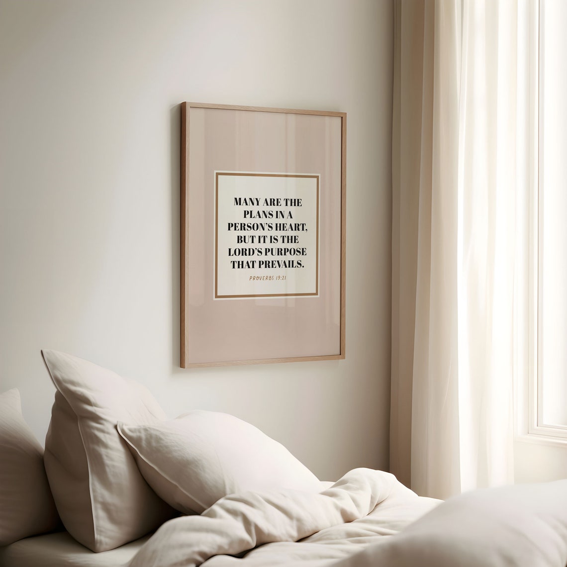 Proverbs 19:21 The Lords Purpose Prevails Bible Verse Beige Poster - Image 6