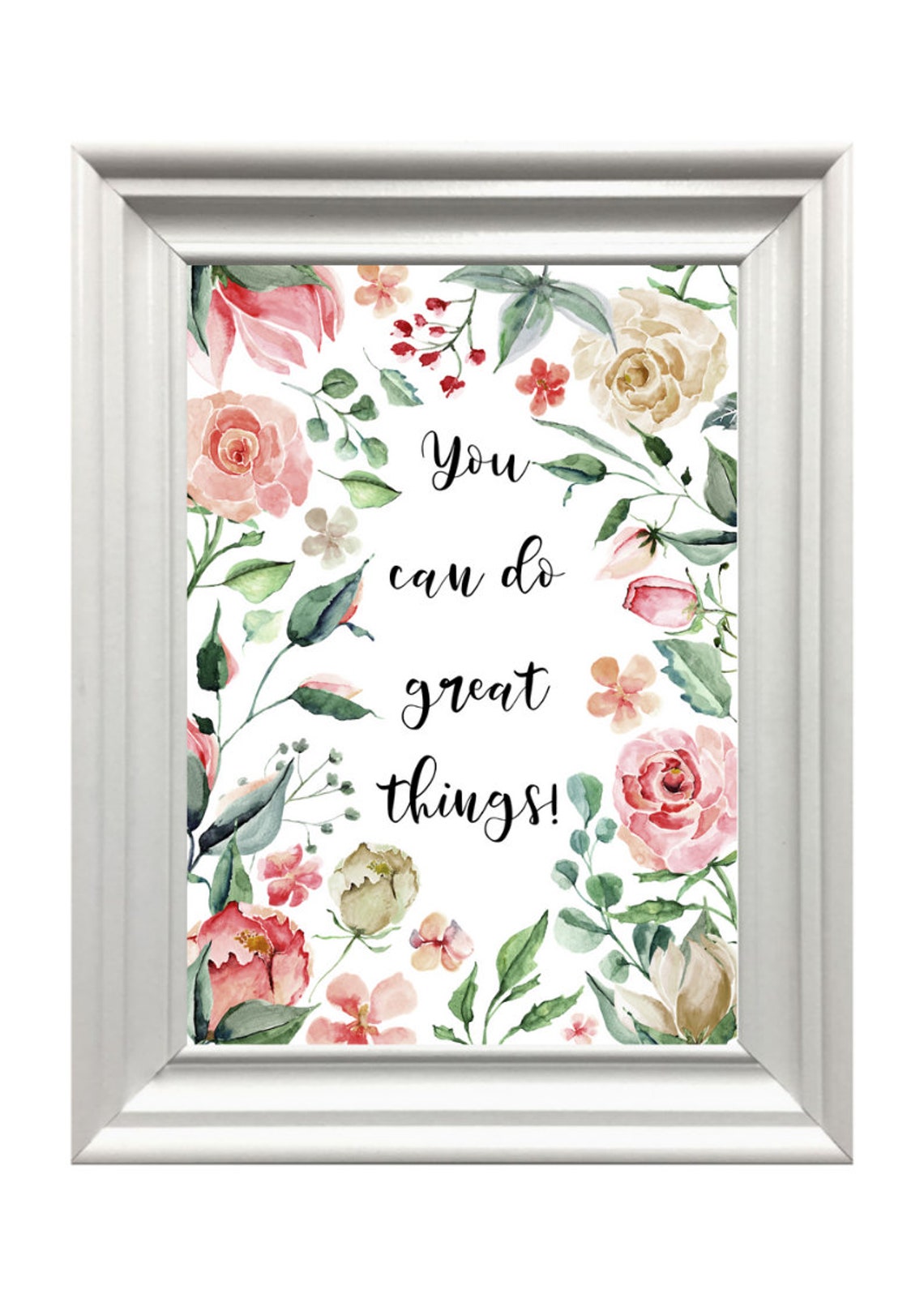 You Can Do Great Things Floral Wreath Script Quote Motivational Poster - Image 3