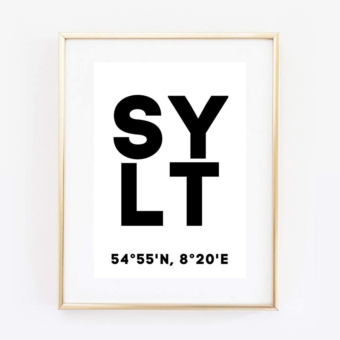 Din A4 Art Print Without Frame Sylt Coordinates Island North Sea Typography Print Poster Image