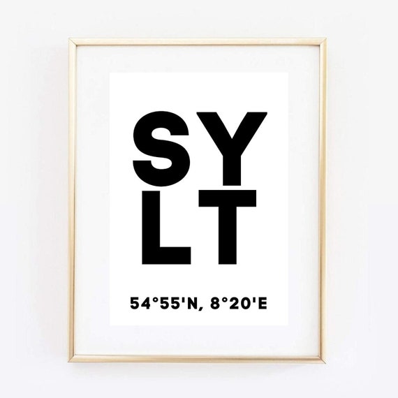 Din A4 Art Print Without Frame Sylt Coordinates Island North Sea Typography Print Poster Image