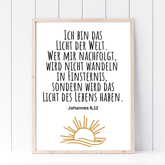 Din A4 Art Print Without Frame Bible Verse John I Am The Light Of The World Bible God Faith Baptism Confirmation Communion Birth