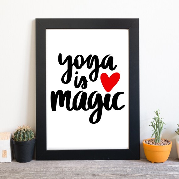 Yoga Is Magic Hand Lettered Quote Red Heart Minimalist Wall Art