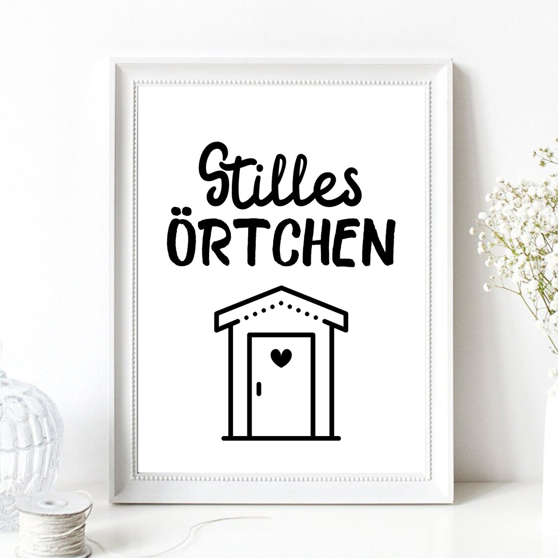 Quiet Little Place Funny Bathroom Outhouse Sign Black White Wall Art - Image 3