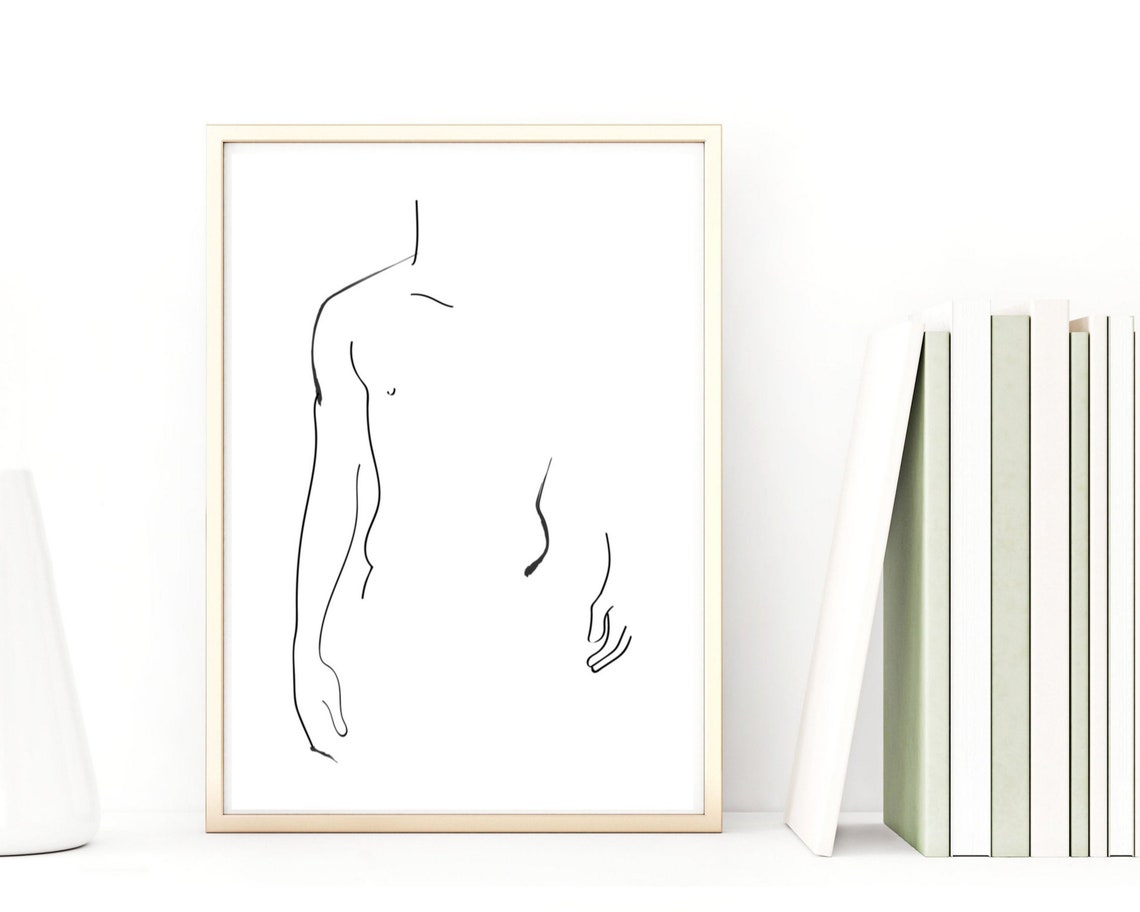 Minimalist Male Torso Line Drawing Abstract Body Sketch Poster