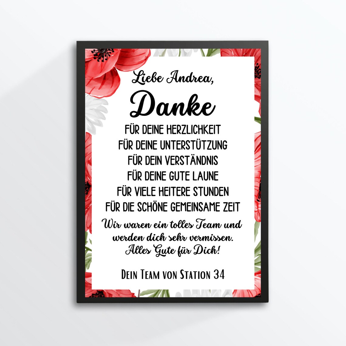 Farewell Thank You Customizable Poppy Floral Colleague Gift Poster