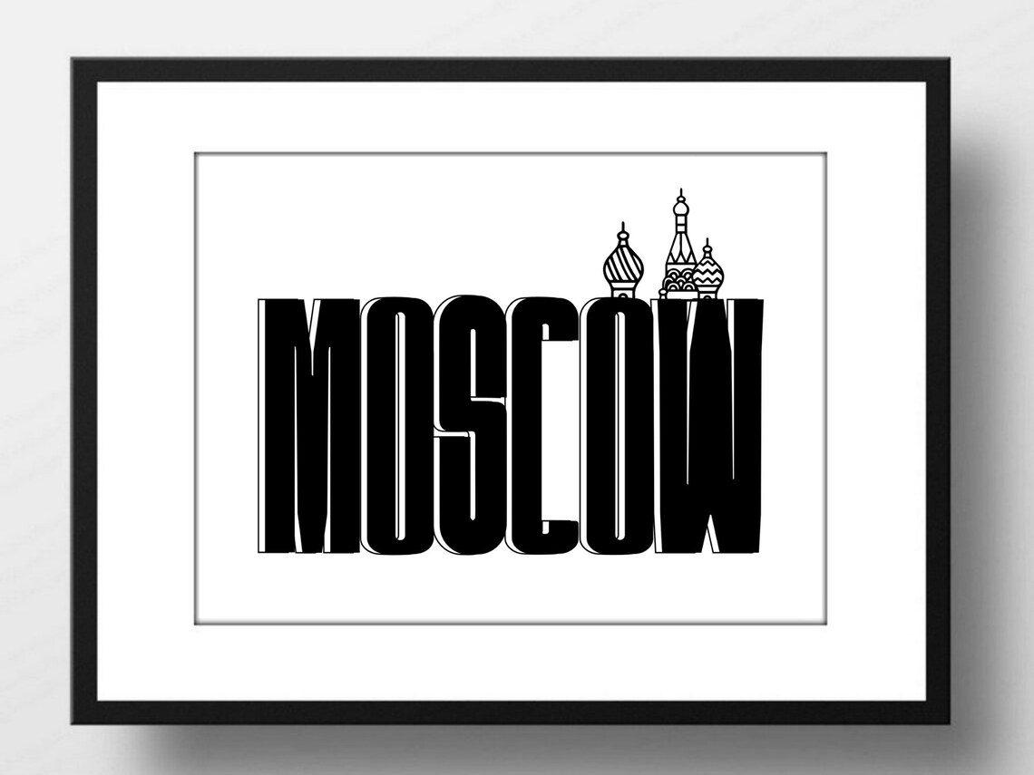 Moscow Russia St Basils Cathedral Bold Typography Travel Poster
