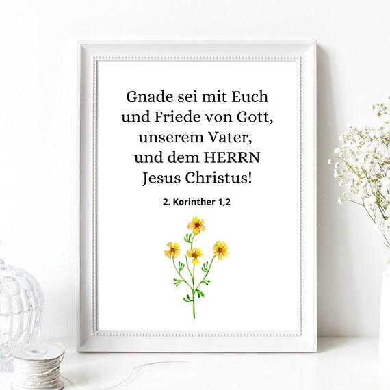 Grace And Peace Bible Verse Corinthians Yellow Floral Faith Poster