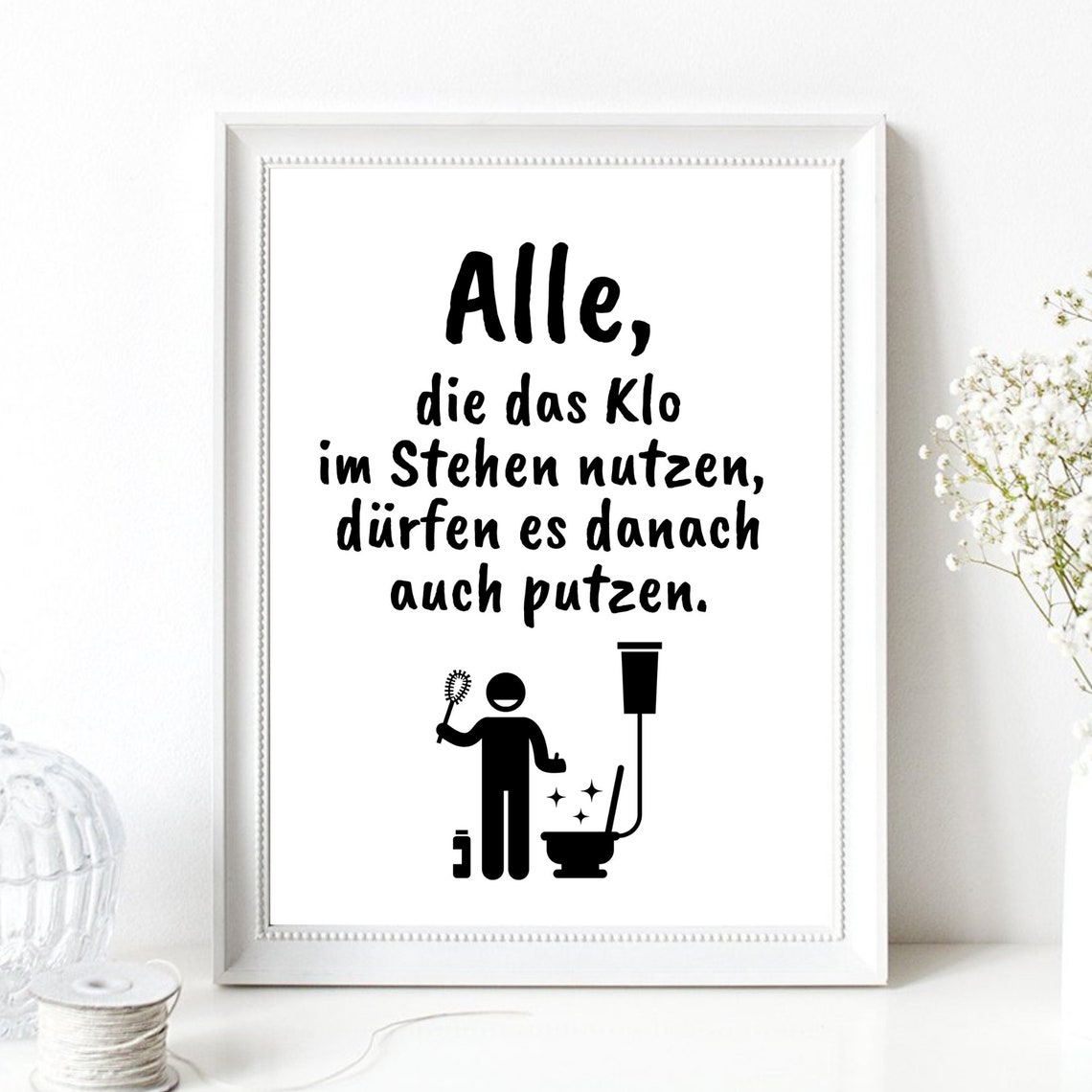 Funny German Bathroom Toilet Cleaning Rule Quote Sign Wall Art Poster
