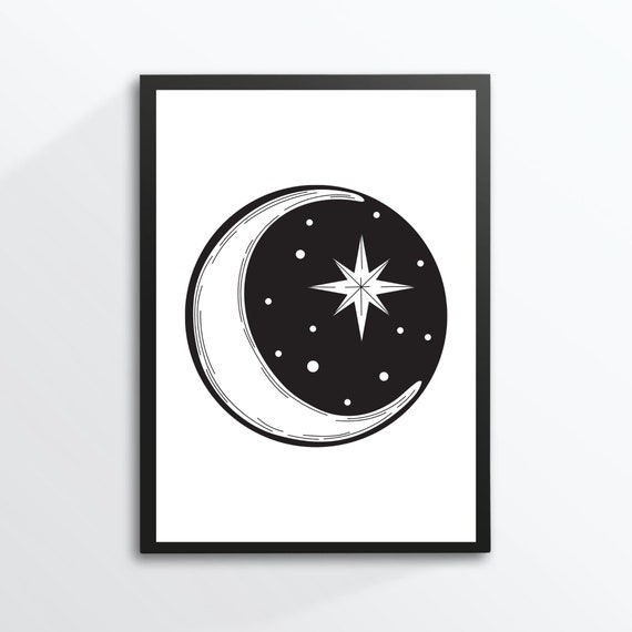 Din A4 Art Print Without Frame Moon And Stars Graphic Night Night Sky Decoration Print Poster Image