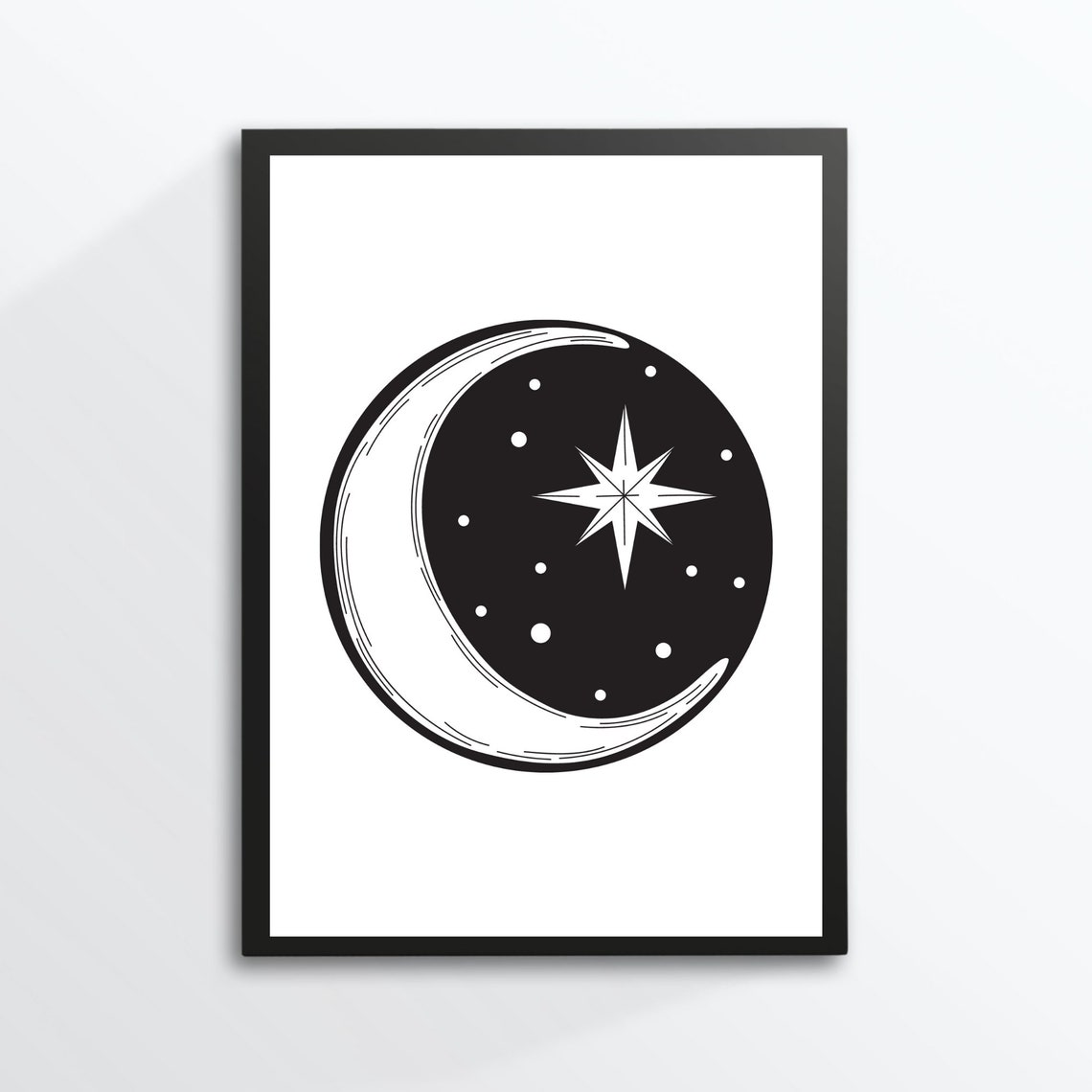 Din A4 Art Print Without Frame Moon And Stars Graphic Night Night Sky Decoration Print Poster Image