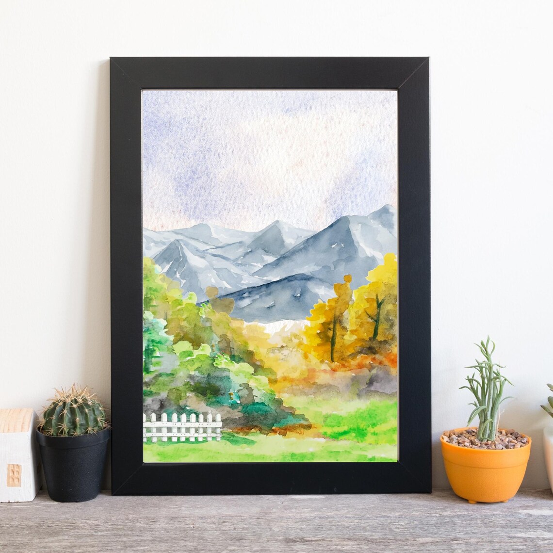 Autumn Mountain Landscape Watercolor Golden Trees Fall Nature Poster - Image 2