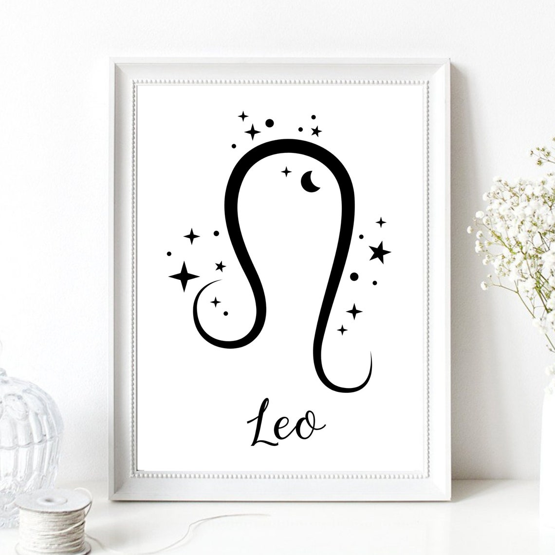 Leo Zodiac Symbol Starry Script Celestial Astrology Wall Decor Poster - Image 2