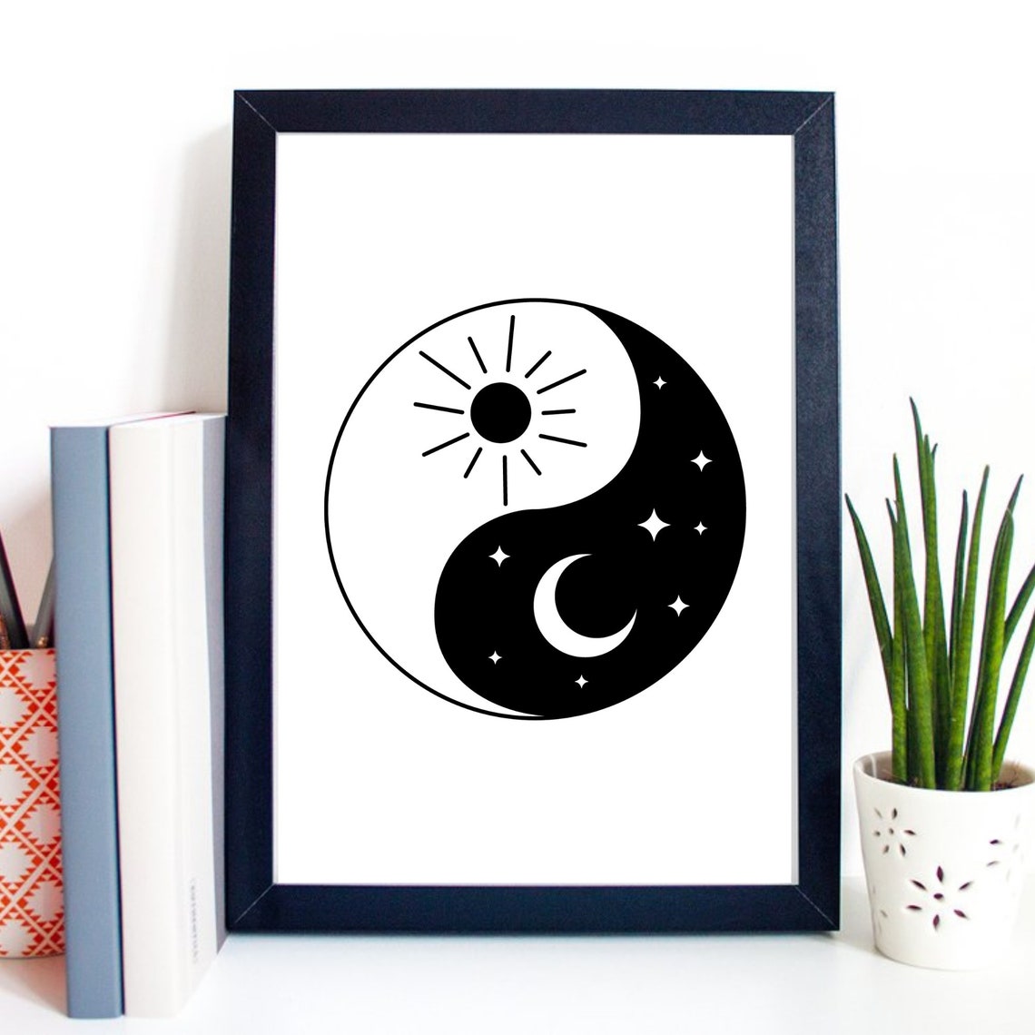 Yin Yang Sun Moon Day Night Balance Black White Zen Symbol Poster