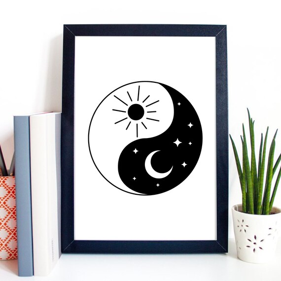 Yin Yang Sun Moon Day Night Balance Black White Zen Symbol Poster