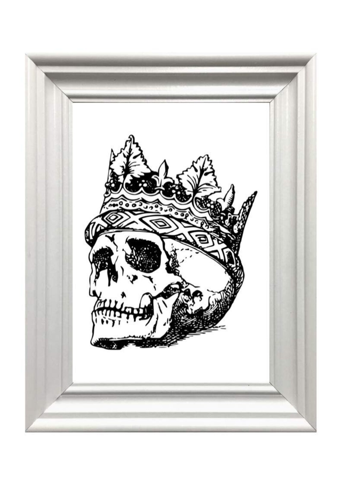 Skull With Crown Gothic Engraving Style Halloween Wall Art Print - Image 3