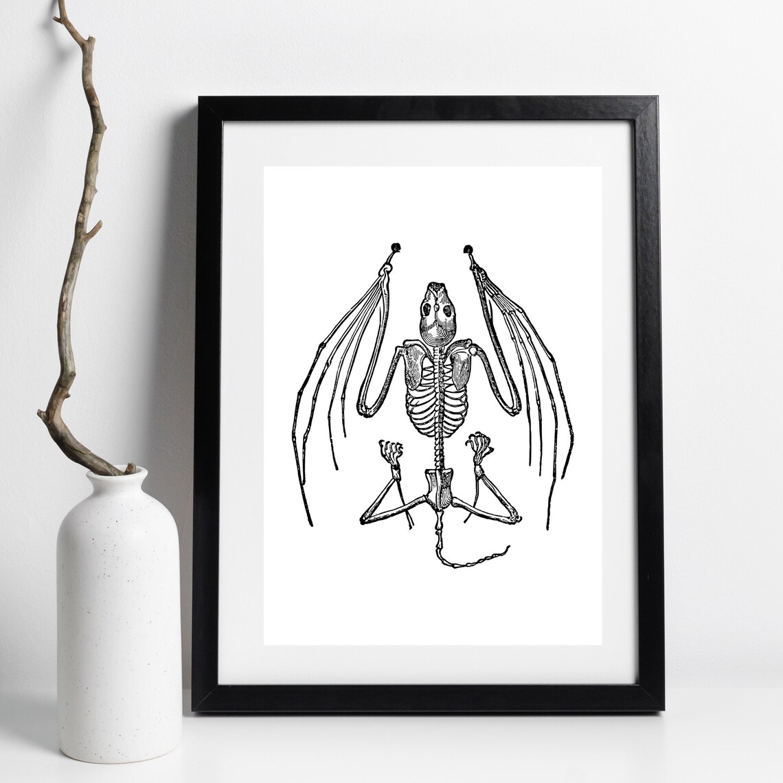 Bat Skeleton Anatomy Gothic Occult Vintage Scientific Drawing Poster - Image 2